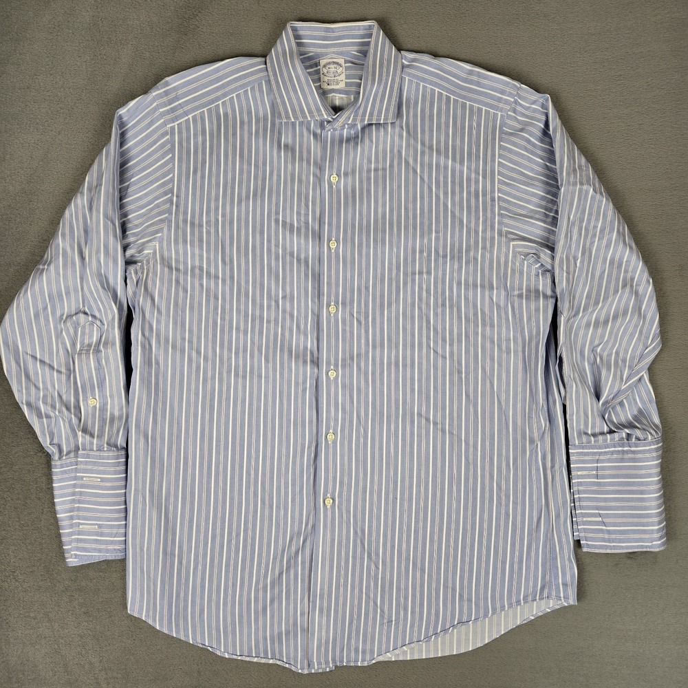 Brooks Brothers Shirt Mens 16.5-32 Blue‎ Striped French Cuff Preppy USA Made VTG